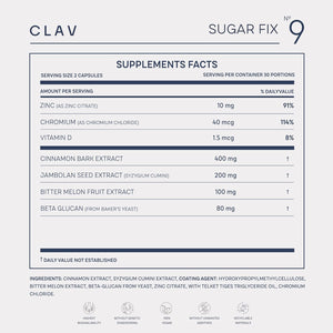 N°9 Sugar FIX - Blood Sugar Control Supplement - Cinnamon Capsules with Bitter Melon, Beta Glucan & Chromium - 60 Capsules - Vegan Glucose Support Supplement - Blood Sugar Diet - Made in Germany