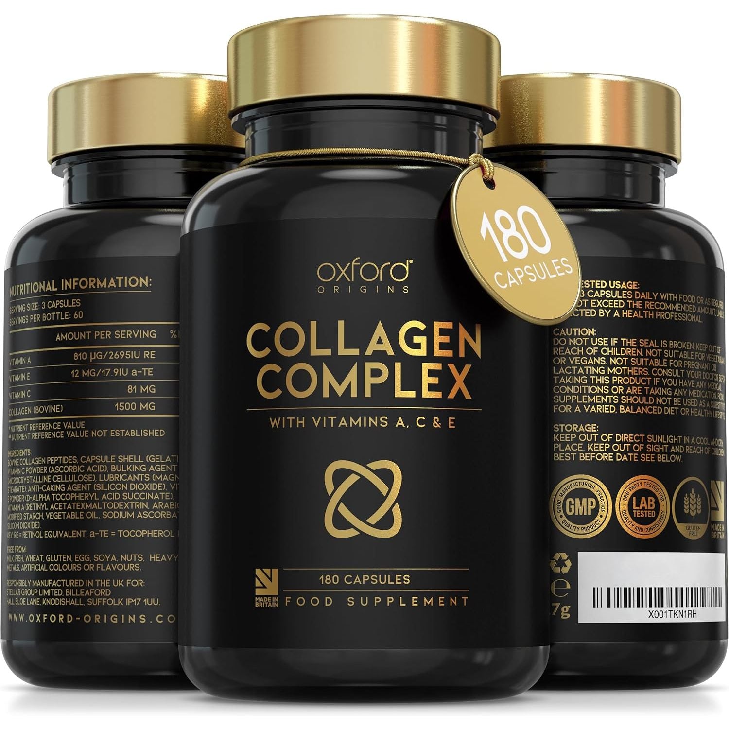 Advanced Collagen Complex | Made in the UK | Hydrolysed Collagen Supplements for Women & Men Enhanced with High Absorption Hair Skin and Nails Vitamins A, C & E | 180 Capsules
