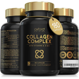 Advanced Collagen Complex | Made in the UK | Hydrolysed Collagen Supplements for Women & Men Enhanced with High Absorption Hair Skin and Nails Vitamins A, C & E | 180 Capsules