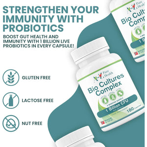Premium Bio Cultures Complex 180 Capsules (6 Month’S Supply) | High Strength Probiotic | Vegan Multi Strain Probiotic | Lactobacillus Acidophilus & Bifidobacterium | Supports Digestive Health