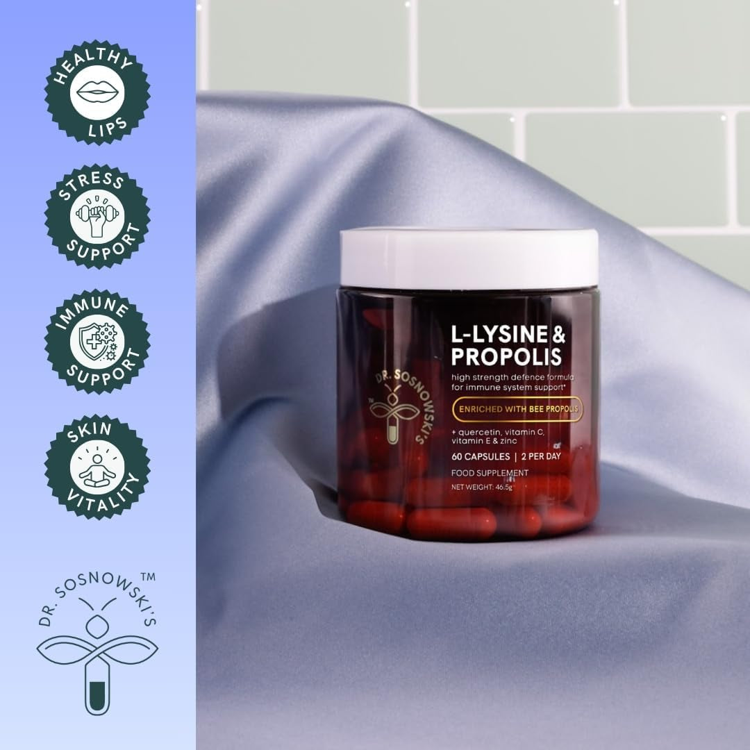 Dr Sosnowski'S L-Lysine & Propolis Supplements | High Potency L Lysine Immune Support Formula with 5:1 Propolis Extract, Quercetin, VIT C, VIT E and Zinc