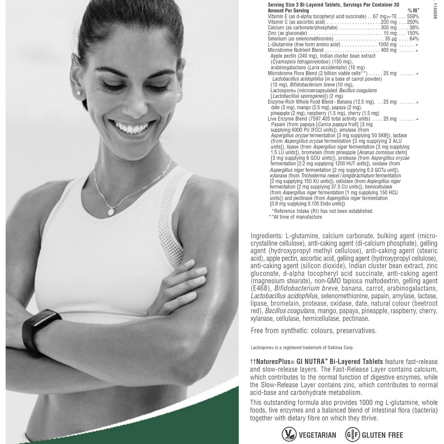 Naturesplus GI Nutra Total Digestive Wellness - Probiotics Supplement with Prebiotics, Digestive Enzymes, Glutamine, Calcium - Gut, Bloating - Vegetarian, Gluten Free - 90 Tablets