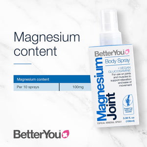 Betteryou Magnesium Joint Body Spray, Magnesium Chloride and Glucosamine, Effective Support for Joints and Muscles, Supports Relaxation, 100Ml Magnesum Oil Supplement