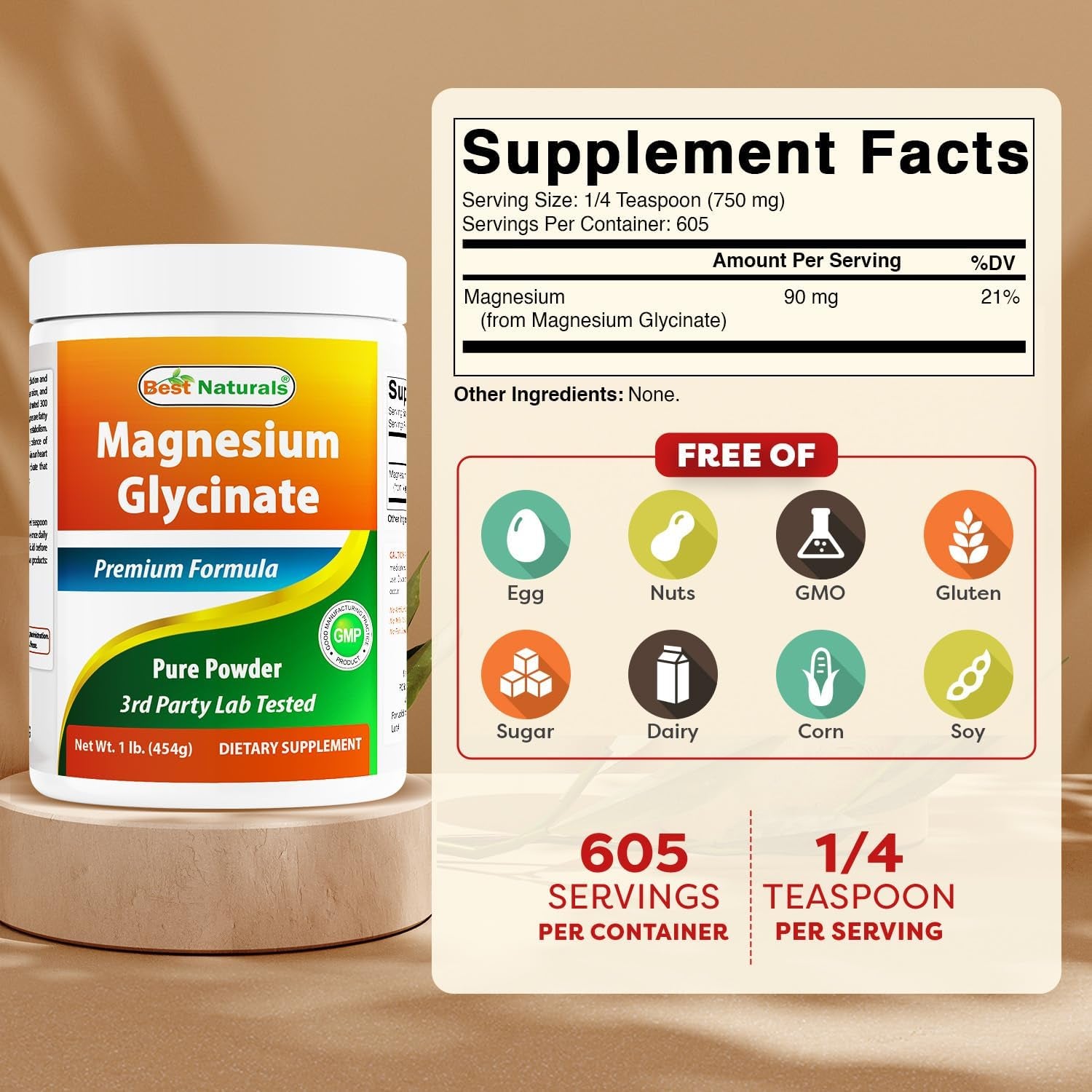Best Naturals Magnesium Glycinate Powder - 1 Pound (1 LB (Pack of 2))