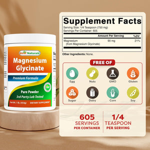 Best Naturals Magnesium Glycinate Powder - 1 Pound (1 LB (Pack of 2))