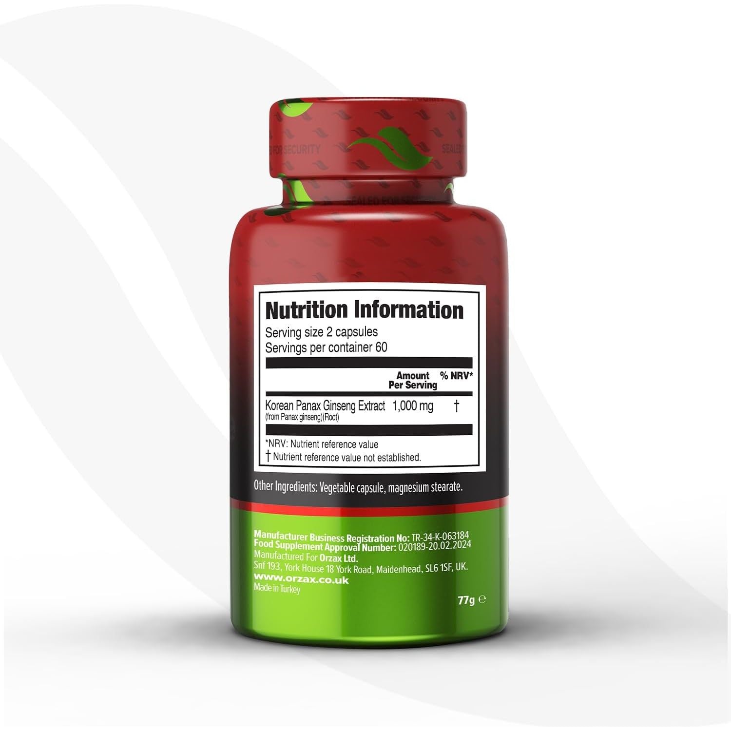 ORZAX Korean Panax Ginseng Capsules with 30% Ginsenosides for Performance & Energy Supplements for Women and Men - Red Ginseng for Enhanced Focus (120 Veg Capsules)