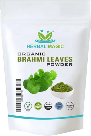 Herbal Magic’S Organic Brahmi (Bacopa Monnieri) Leaf Powder Natural Hair Face Mask - Prized Herb in Ayurveda - Sparkle Your Smoothies, Baking -100G