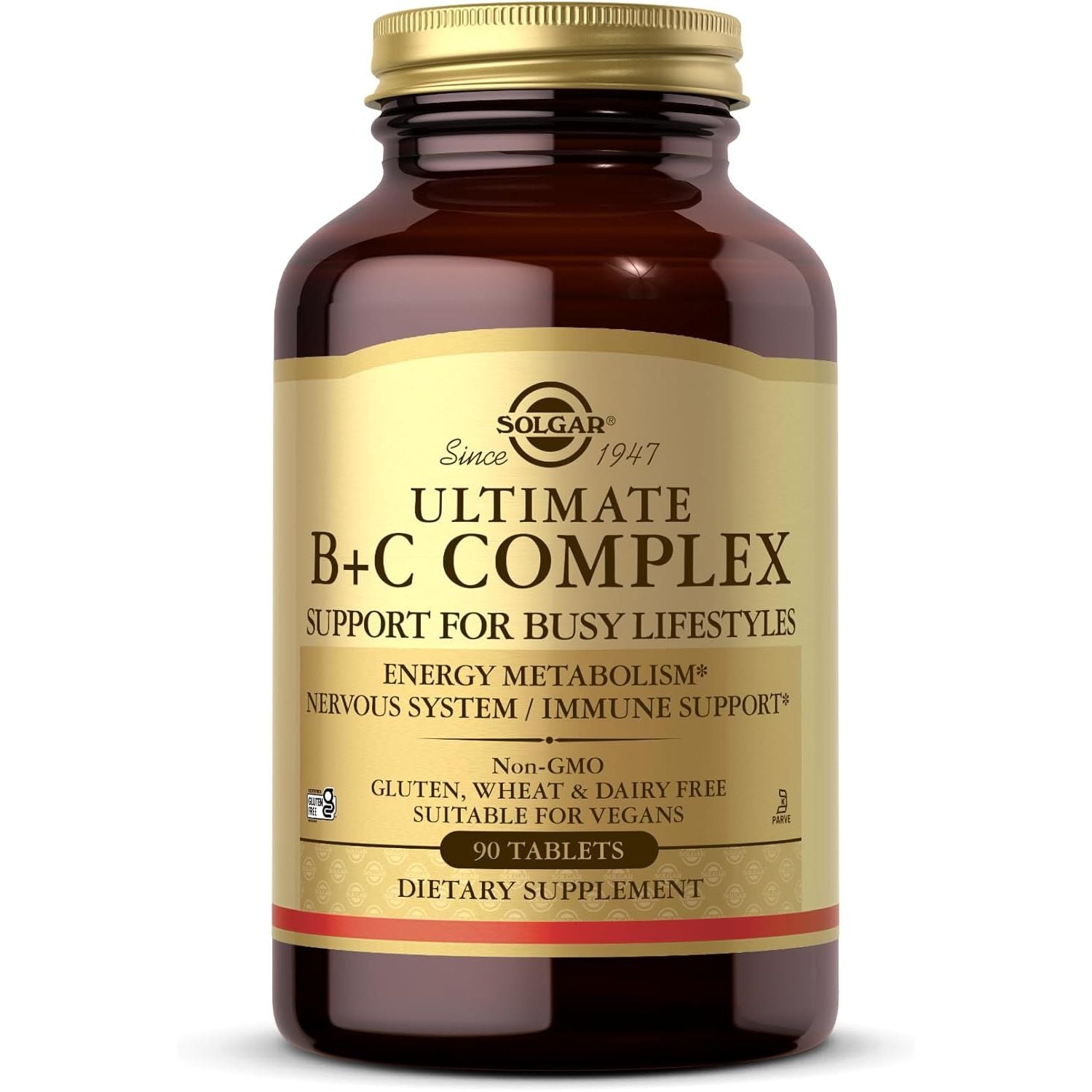 Solgar Ultimate B plus C Complex Tablets - Pack of 90 - B1, B2, B3, B4, B5, B6, B7, B12, Vitamin C - Multivitamin for Metabolism and Nervous System Support - Vegan, Kosher and Gluten-Free