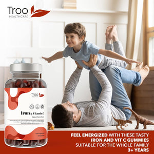 Troo Health Care Iron & Vitamin C - 150 Natural Cherry Flavour Gummies - Tasty Chewable Supplement for Men, Women and Kids - Increased Absorption Supports Cognitive & Red Blood Cell Formation