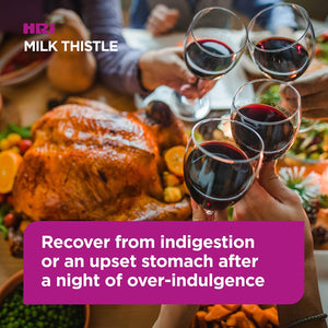 HRI Milk Thistle 30 Tablets - to Relieve Symptoms Associated with over Indulgence of Food and Drink Such as Indigestion and Upset Stomach. 300 Mg of Milk Thistle Extract. 1 Pack
