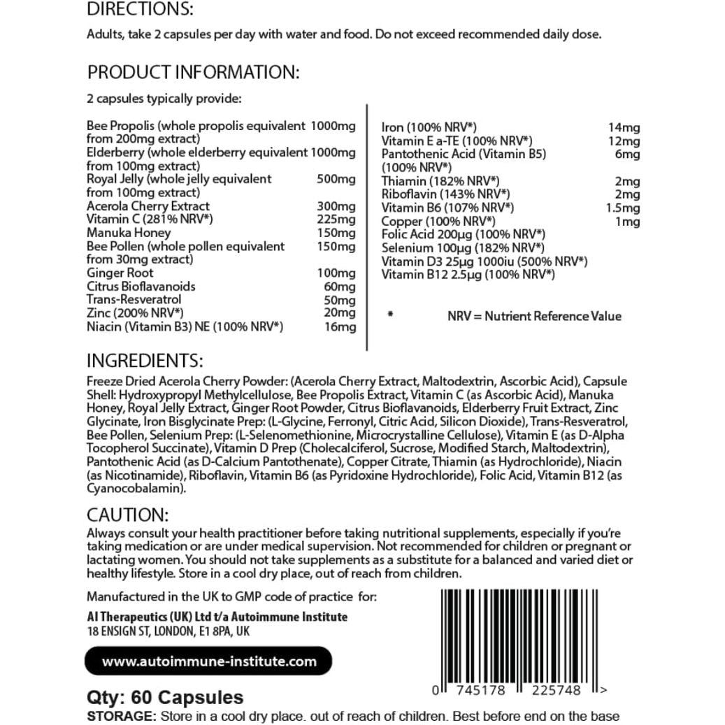 Pure Beecomplex – High Strength Bee Nutrient Complex with Royal Jelly, Propolis, Bee Pollen & Honey Powder – Natural Energy & Immune Support – 60 Capsules – Made in the UK