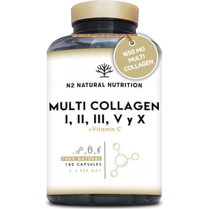 Multi Collagen 1650Mg Type I, II, III, V, X. Bovine, Marine Collagen Peptides 180 Capsules Enhanced with Vitamin C, for Joint Care, Skincare & Hair High Strength Collagen N2 Natural Nutrition