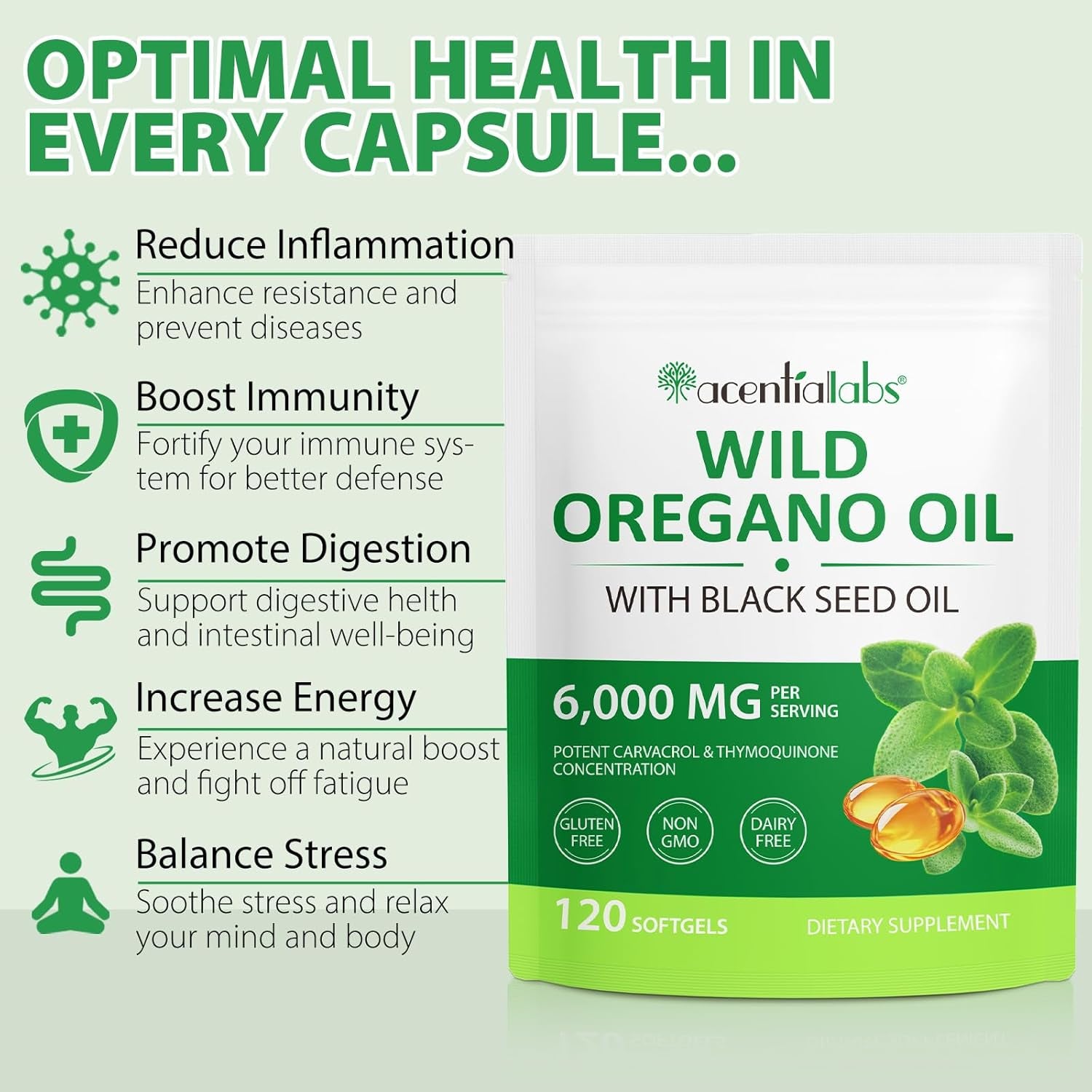 Oregano Oil 120 Softgels - 2-In-1 6000Mg with Black Seed Oil 200Mg & 165Mg Carvacrol | Cold-Pressed, Non-Gmo | Immune, Digestive & Respiratory Support