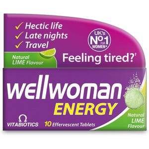 Wellwoman Energy Lime - 10 Dissolving Multivitamins Effervescent Tablets for Woman, Natural Lime Flavour