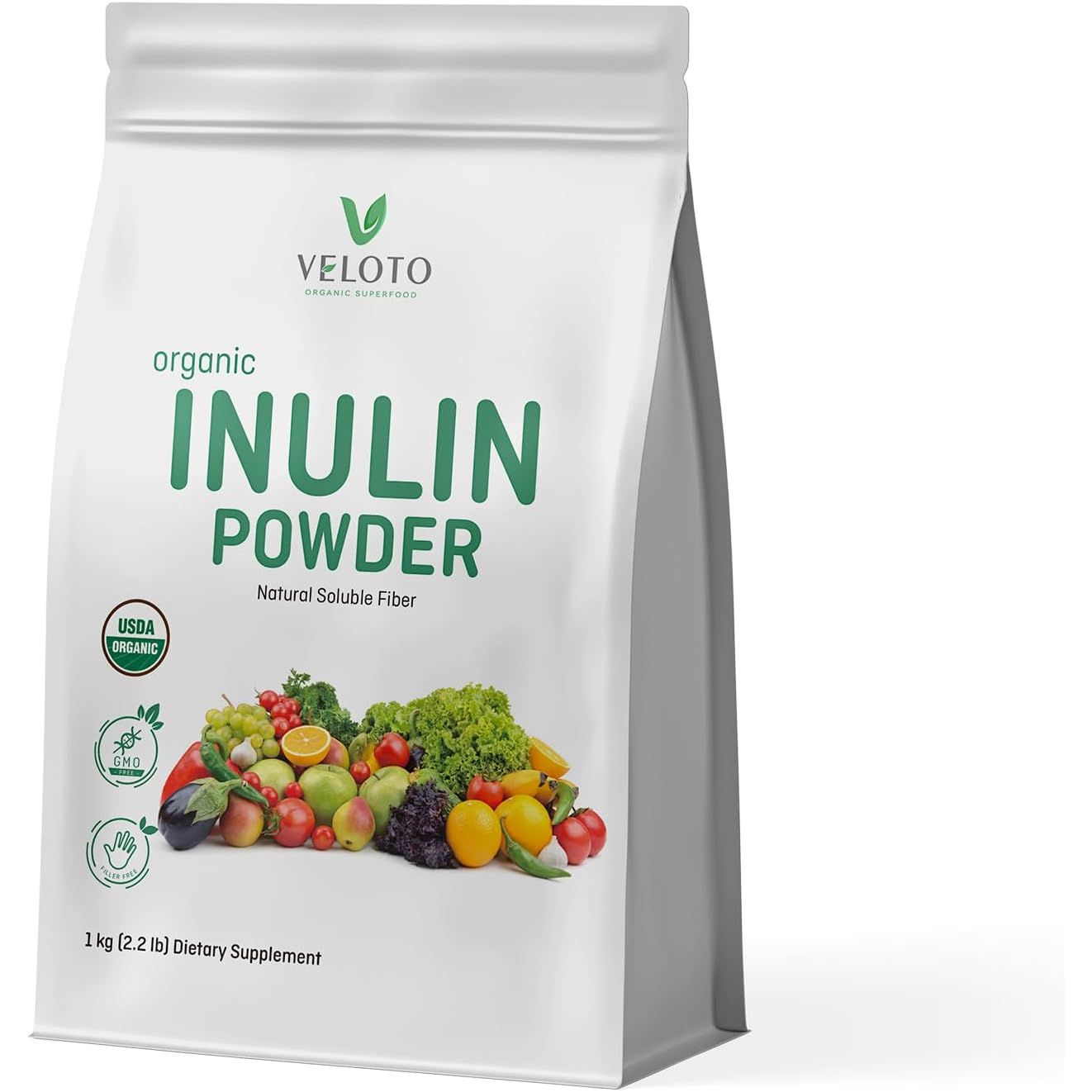 Organic Inulin Powder, Soluble FOS Inulin, Fiber Prebiotic Intestinal Support, Enhances Calcium Absorption, Vegan Friendly, Non GMO, Natural Fibers for Smoothie & Drinks, 2.2 Lbs/1 Kg