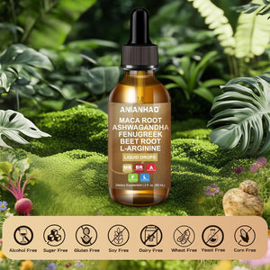 Maca Root Liquid Drops with with Ashwagandha, Fenugreek, Beet Root and L-Arginine - High Strength 60Ml Vegan for Energy Support for Women & Men - Support Mood, Energy & Fitness