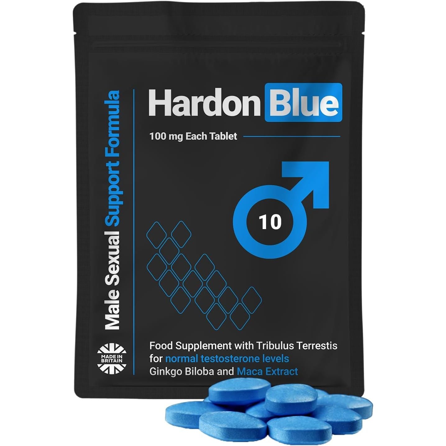HARDON BLUE - 10 Tablets, Performance Supplements for Men, Extra Strong, Last Longer, Energy and Stamina Support, 100% Herbal, Ginseng, Maca