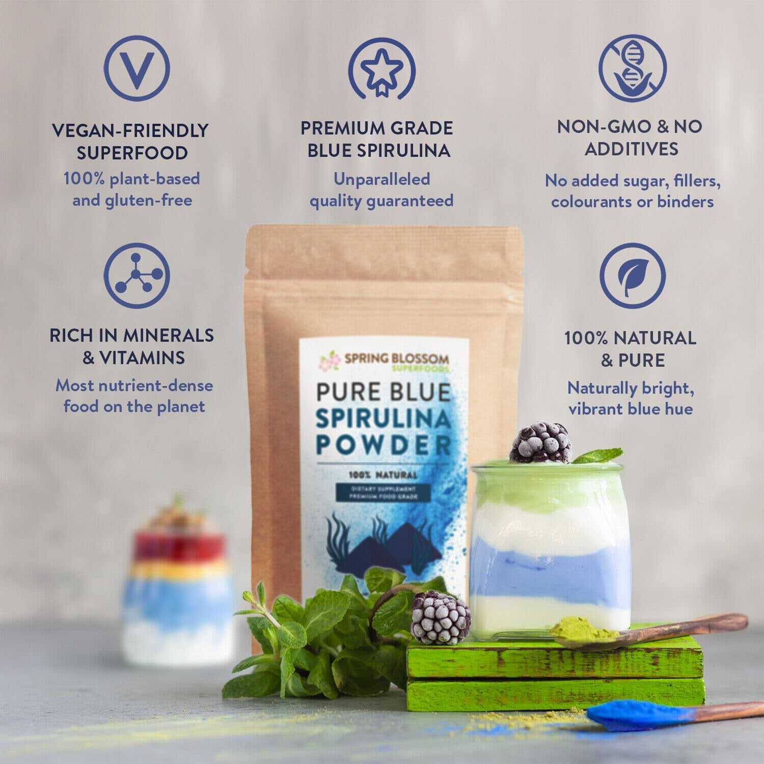 75G Blue Spirulina Powder 100% Natural Phycocyanin Vibrant Blue Colour Premium Quality Vegan Superfood Packed with Antioxidants, Protein, Vitamins & Amino Acids, Nutrient-Dense Immune System Booster