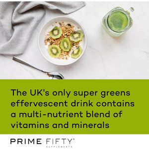 Prime Fifty Super Greens+ Supplement – Effervescent Multivitamins Tablets – 28 Day Supply – Immune System Supplement with Super Greens, Melon, Citrus Multi-Nutrient