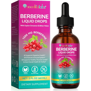 Berberine Supplement with Ceylon Cinnamon, Berberine Liquid Drops with Turmeric Curcumin, Ceylon Cinnamon, Bitter Melon, Digestive Health Support, Immune Support, 60Ml