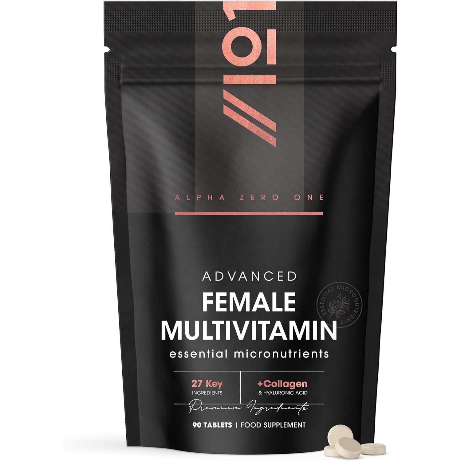 Women'S Multivitamins and Minerals with Collagen & Hyaluronic Acid - 27 Essential Vitamins, Minerals, & Botanicals - 90 Tablets – No Synthetic Fillers or Binders – by Alpha01
