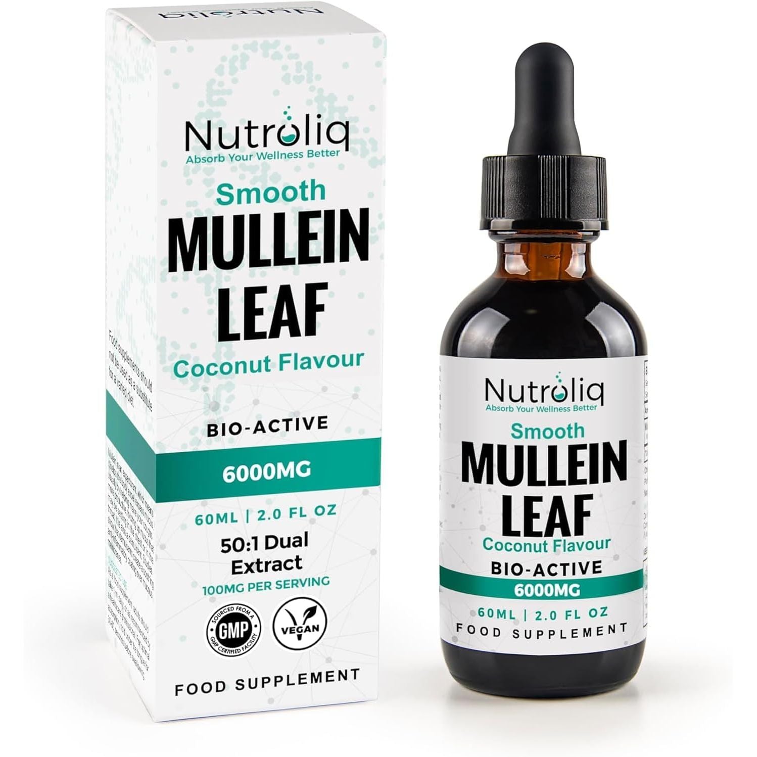 Nutroliq Mullein Leaf 50:1 Extract Drops - Vegan, Non-Gmo Supplements for Lung Cleanse and Respiratory Health, Digestive Wellness, Sound Sleep Support - Fast Absorption Tincture - 60Ml, 2 Month Supply