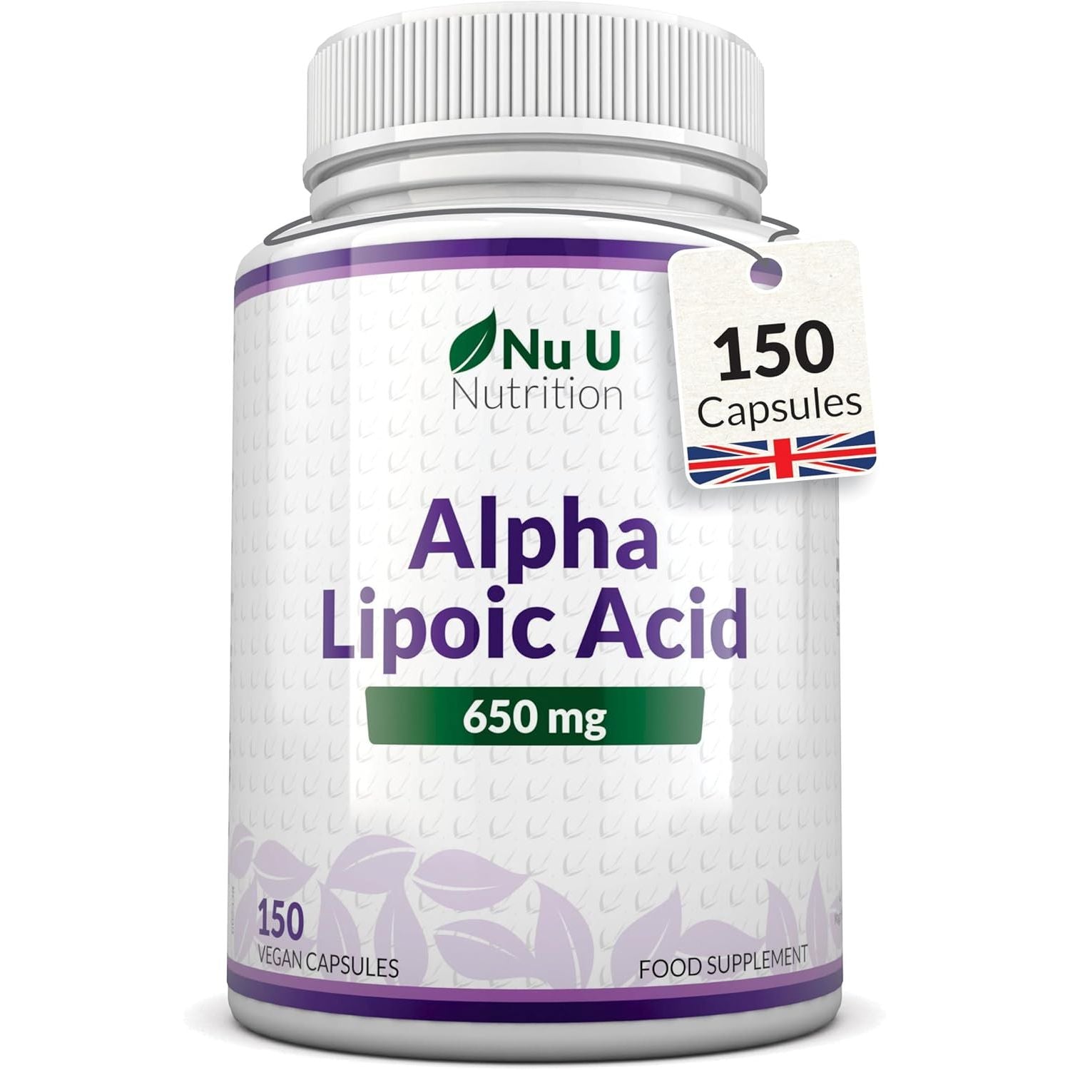 Alpha Lipoic Acid 650Mg - 150 High Strength Vegan ALA Capsules - 5 Month Supply - Amino Acid Supplement - Made in the UK - Nu U Nutrition