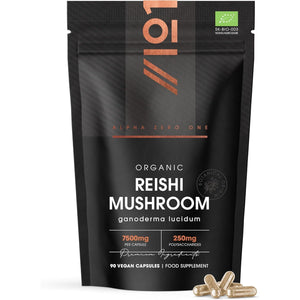 Organic Reishi Mushroom 7500Mg – 50% Polysaccharides High Strength Extract Reishi Mushroom Supplement – 90 Vegan Capsules (3 Months Supply) – by Alpha01