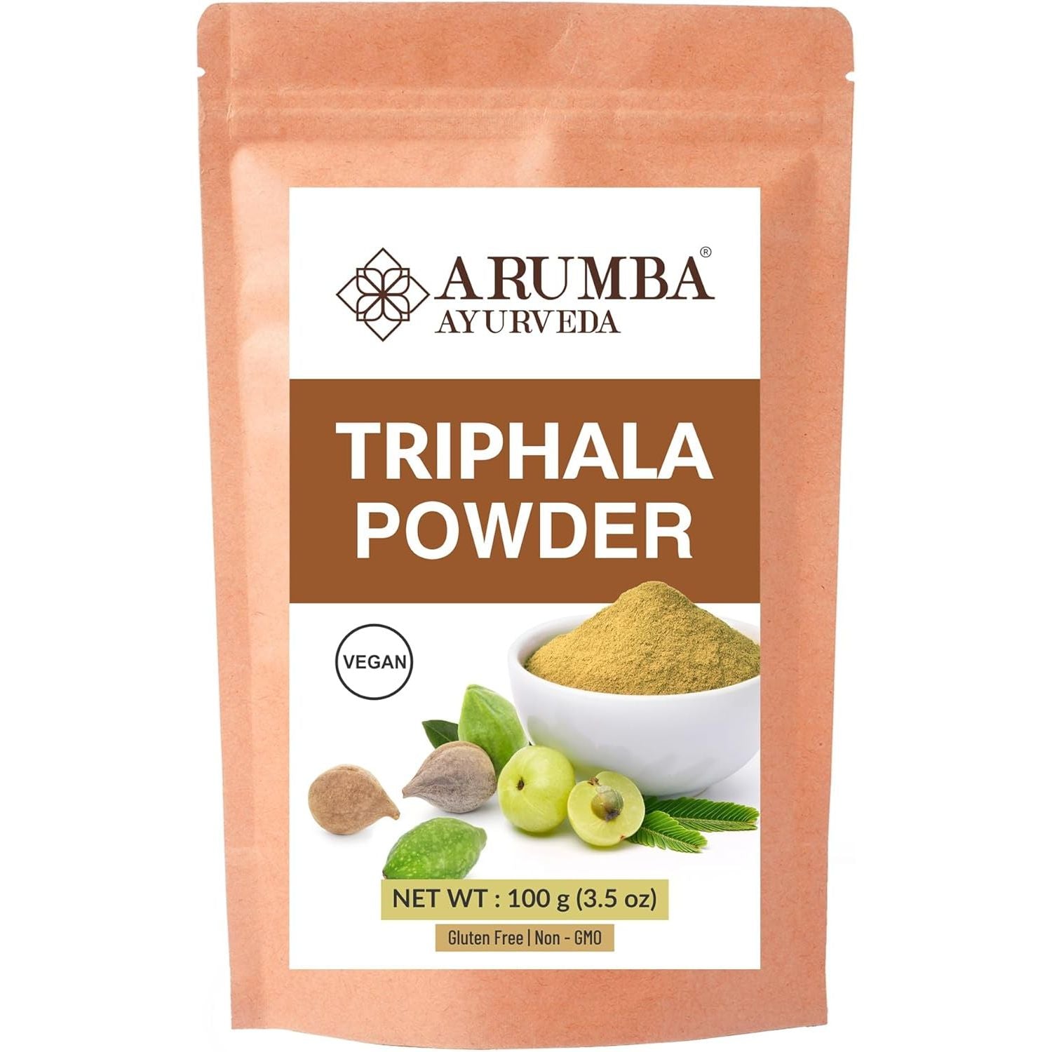 Arumba Ayurveda Triphala Powder 100 Grams for Constipation Relief, Haritaki, Bibhitaki, Amla, Cleanse Vitamin C, Digestion