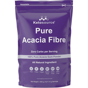 Pure Acacia Fibre | 0G Carbs | Zero Calories | Prebiotic Soluble Fibre Powder Supplement | Supports Fasting & Ketogenic Diet | 500G Pouch | Ketosource®