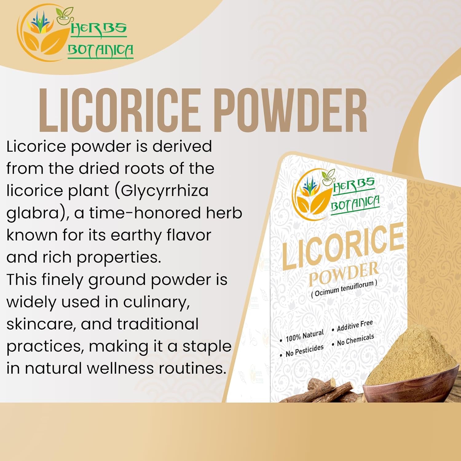 Herbs Botanica Licorice Root Powder Natural – Mulethi (Yastimadu) Powder (Glycyrrhiza Glabra) for Skin Care, Herbal Tea, Digestive Support & Wellness – 2 Oz