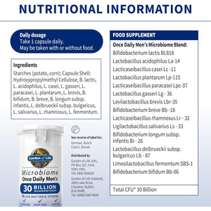 Garden of Life Microbiome Probiotics Once Daily Men’S Supplements | 30 Capsules Made in Italy | 30 Billion CFU 14 Strains | Gluten, Dairy & SOYA Free - Vegan