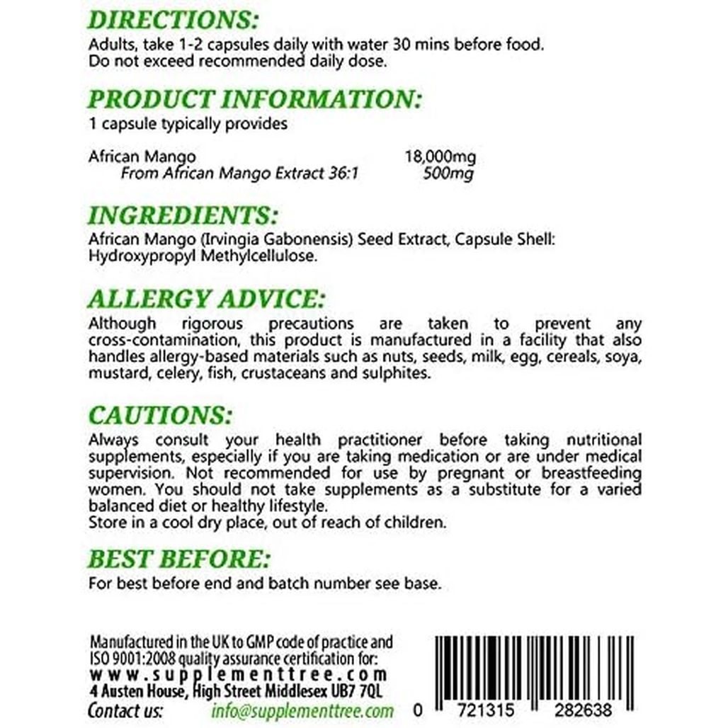 Pure African Mango Extract 18000Mg 60 Capsules | HIGH Strength Supplement for Men & Women | Promotes Healthy Digestion & Cholesterol Balance | High in Dietary Fibre Content | Vegans