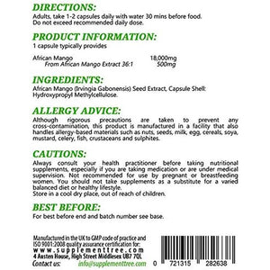 Pure African Mango Extract 18000Mg 60 Capsules | HIGH Strength Supplement for Men & Women | Promotes Healthy Digestion & Cholesterol Balance | High in Dietary Fibre Content | Vegans