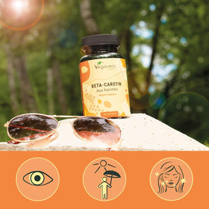 Vegavero Beta Carotene | 180 Capsules | Tan Accelerator | 100% Natural Source of Vitamin a | NO Additives, Lab-Tested | Vegan