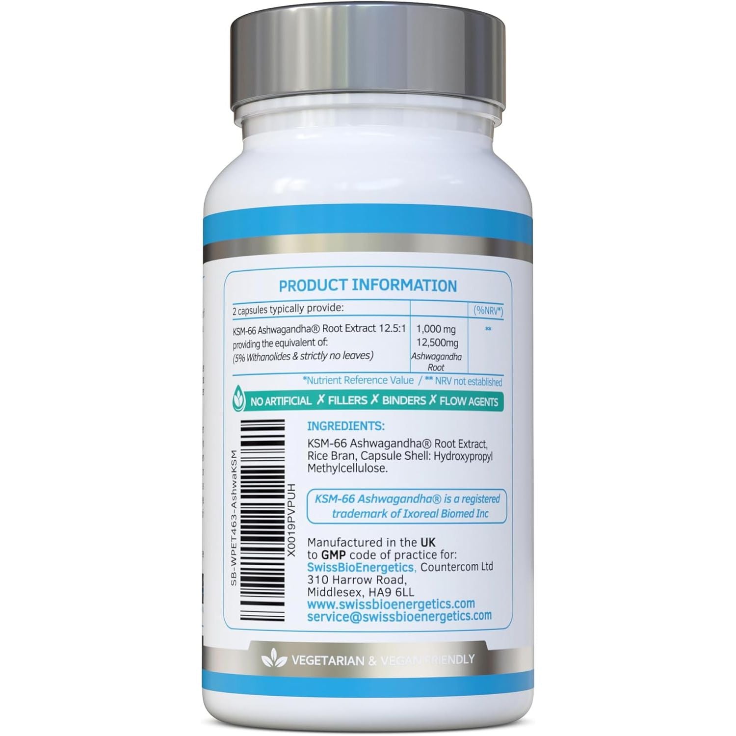 Ashwagandha KSM-66 : 12,500Mg Daily Super High Strength Ashwagandha - 5% Withanolides - Equivalent 1000Mg Extract - No Artificial Fillers or Binders - Organic Withania Somnifera Root - UK Made