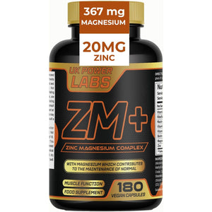 ZM+ Zinc Magnesium B6 Supplement for Men – High Strength ZMA Complex for Sleep, Testosterone & Muscle Recovery – 180 Vegan Capsules