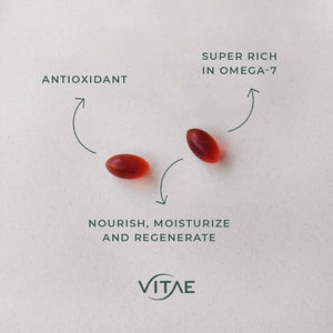 Vitae Oliovita | Menopause Supplement | 100% Sea Buckthorn Oil (With Omega7) | Hydration, Nutrition and Regeneration of Skin | Antioxidant | Cellular Aging | Skincare | 60 Capsules