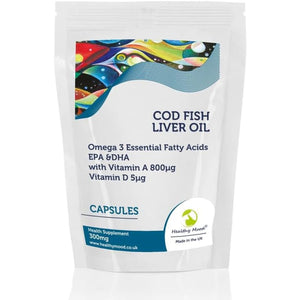 Cod Liver Oil 300Mg High Strength Cod Capsules: Vitamin A, D3, Omega 3 EPA DHA Fish Oil - Uk-Made Health Supplements