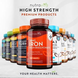 Iron Tablets 28Mg – 180 Vegan Tablets (3 Month Supply of Iron Supplements) – Contributes to the Reduction of Tiredness and Fatigue – Suitable for Men and Women – Made in the UK by Nutravita