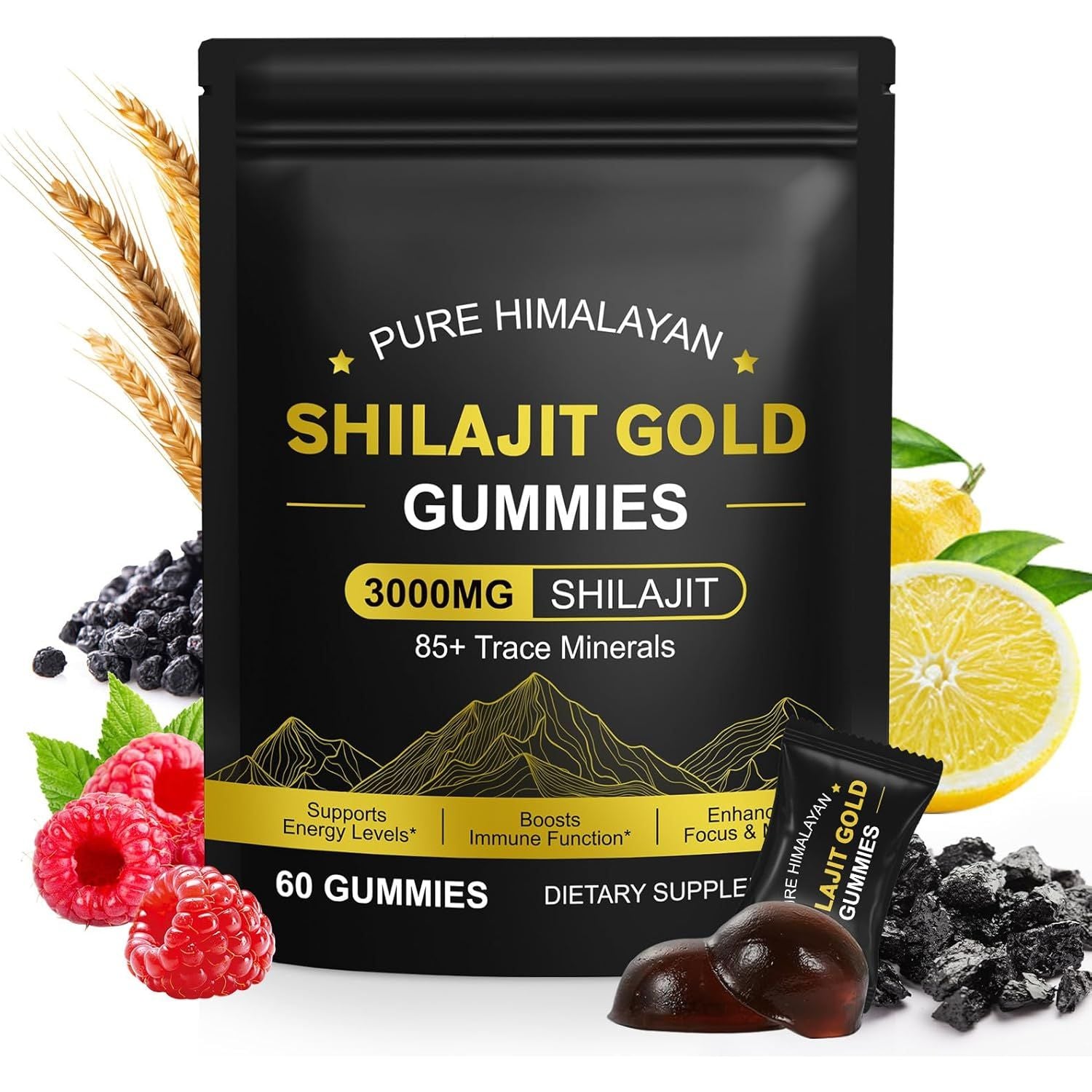 Shilajit Gummies for Men & Women, Enhanced Strength Gummies for Overall Wellness, Natural Himalayan Gold Shilajit Gummie Rich in Ashwagandha, Gokshura, Energy Boost and Endurance, 60 Gummies