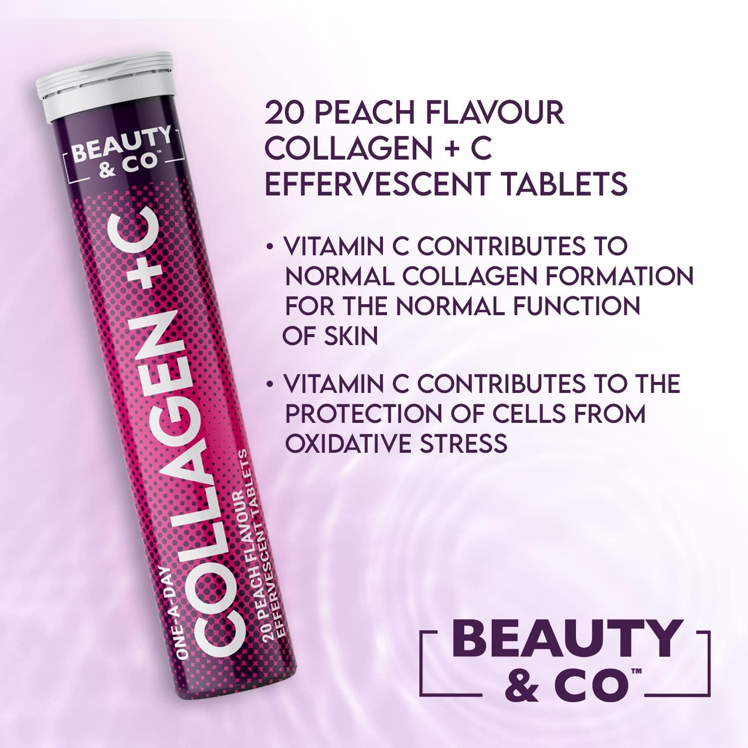 Collagen Effervescent - Marine Collagen & Vitamin C Supplement - 500Mg per Tablet (4 Tubes) Beauty & Co