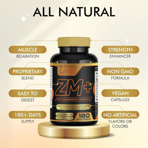 ZM+ Zinc Magnesium B6 Supplement for Men – High Strength ZMA Complex for Sleep, Testosterone & Muscle Recovery – 180 Vegan Capsules