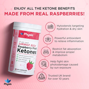 Physis Raspberry Fruit Extract 3200Mg | Weight Loss Fat Burning | Raspberry Ketones Upgrade | Summer Body All Year | 90 X Slimming Diet Pills | up to 3 Month Supply | Metabolism Booster