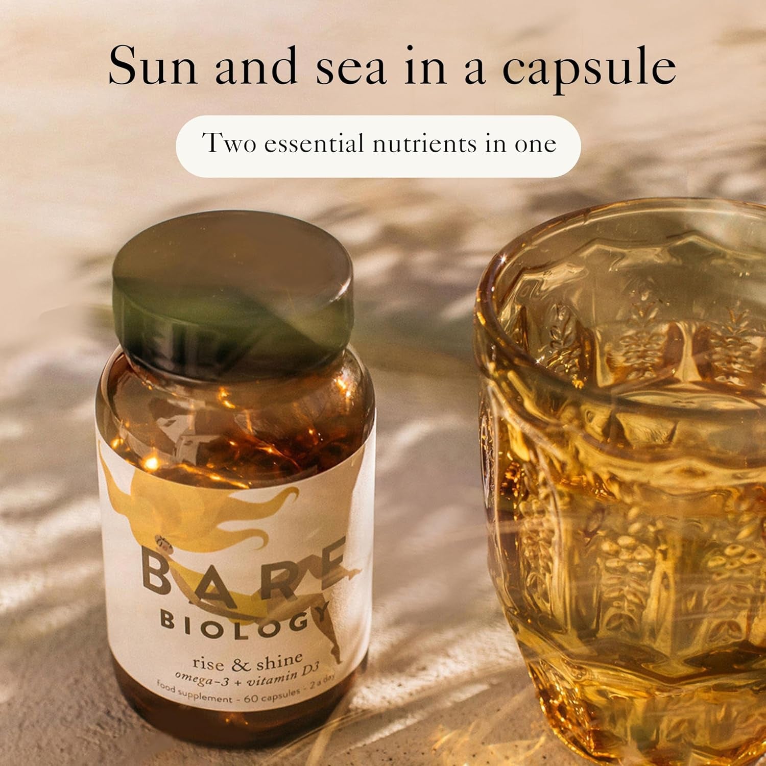 Bare Biology Omega 3 + Vitamin D3 - Rise & Shine Capsules (30 Servings) Pure Fish Oil EPA 755Mg DHA 377Mg plus High Strength D3 Vitamin 1000IU, Immune System Booster