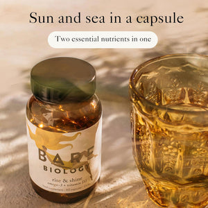 Bare Biology Omega 3 + Vitamin D3 - Rise & Shine Capsules (30 Servings) Pure Fish Oil EPA 755Mg DHA 377Mg plus High Strength D3 Vitamin 1000IU, Immune System Booster
