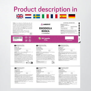Rhodiola Rosea Capsules 500Mg - 180 Caps. - 3% Salidrosides - Premium Root Extract - High Strength - 6 Months Supply | Ambervit
