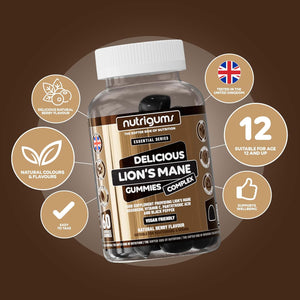 Lion'S Mane Mushroom 2500Mg High Strength Complex Gummy | Berry Flavour | 60 Vegan Gummies | Polysaccharides with VIT C, VIT B5 and Black Pepper | for Cognition & Mood by NUTRIGUMS®