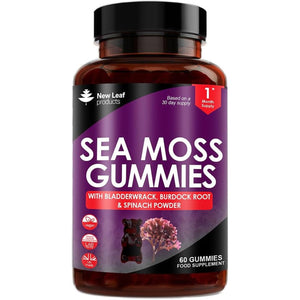Sea Moss Gummies - Enriched with Irish Sea Moss, Burdock Root and Bladderwrack - High Strength 3000Mg Vegan Gummy - Seamoss Gummies Made in UK by New Leaf 60 Gummys