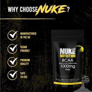 Nuke Nutrition BCAA Capsules | 180 Capsules 1000Mg | Advanced Essential Amino Acids Supplement to Build Lean Muscle | Boost Recovery, Muscle Building & Growth | Leucine, Isoleucine & Valine | Vegan
